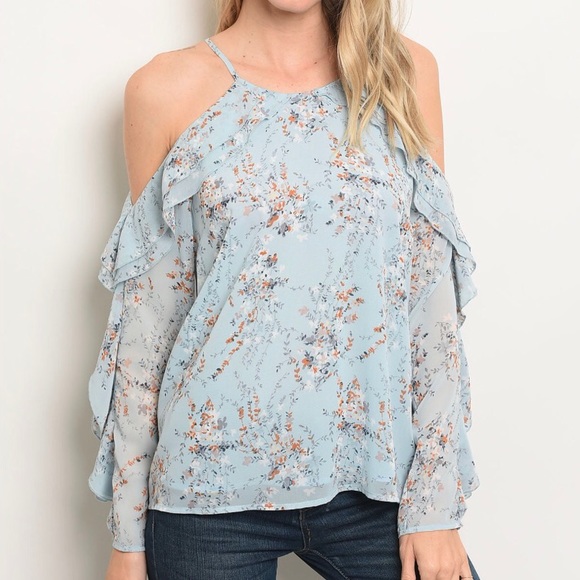 ☀️LAST1️⃣//BLUE RUFFLED FLORAL COLD SHOULDER - Picture 2 of 13